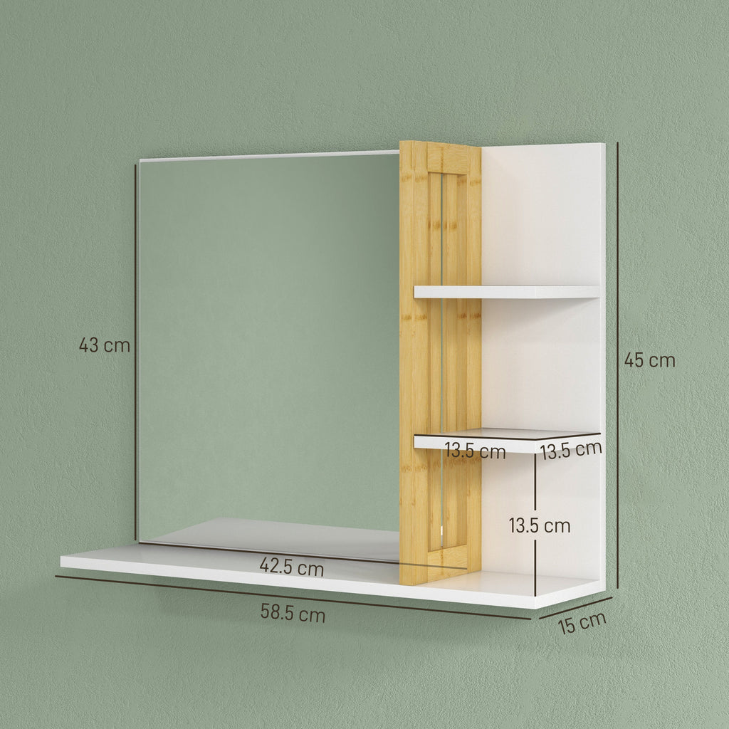 Modern 4-Tier Wall-Mounted Wooden Bathroom Mirror, 45x15x58.5cm, White