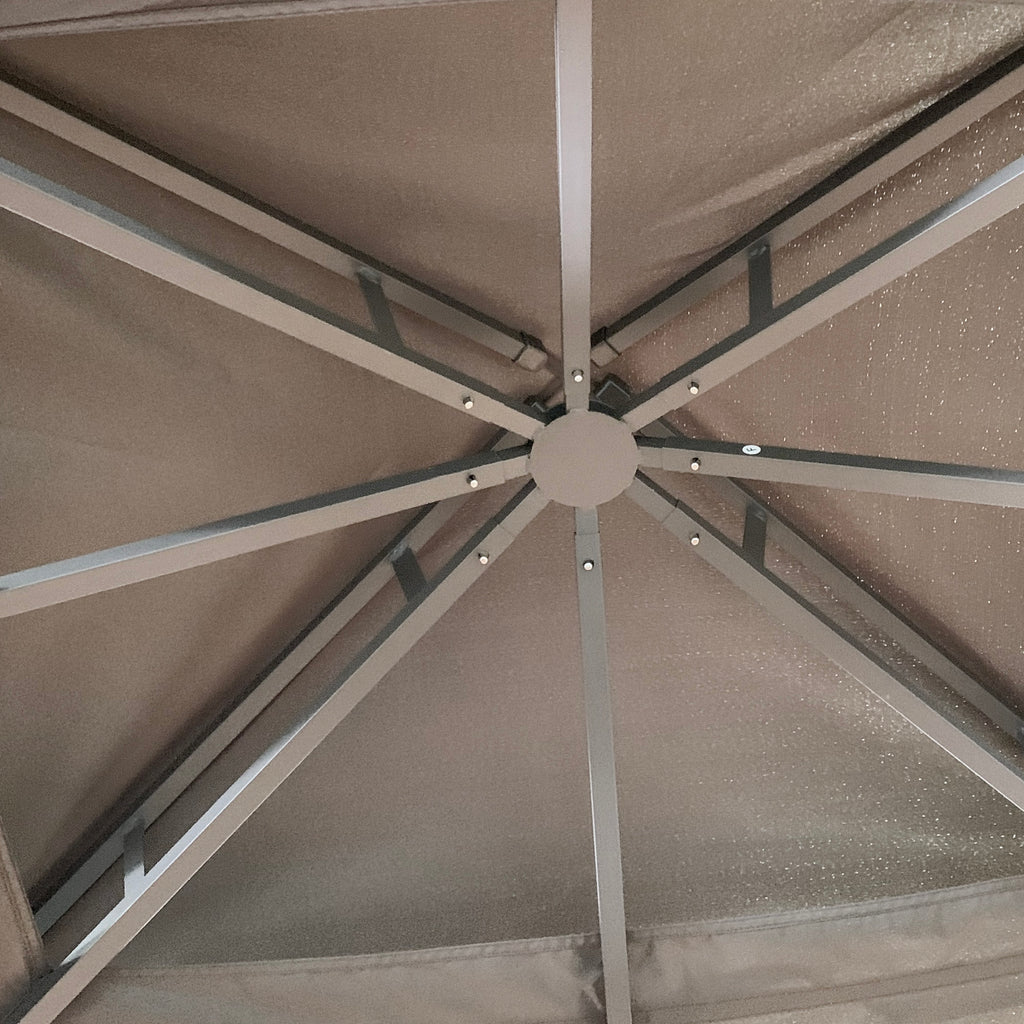 Garden Gazebo with Mosquito Net, Double Roof and Metal Frame, 3.7x3m Brown and Beige