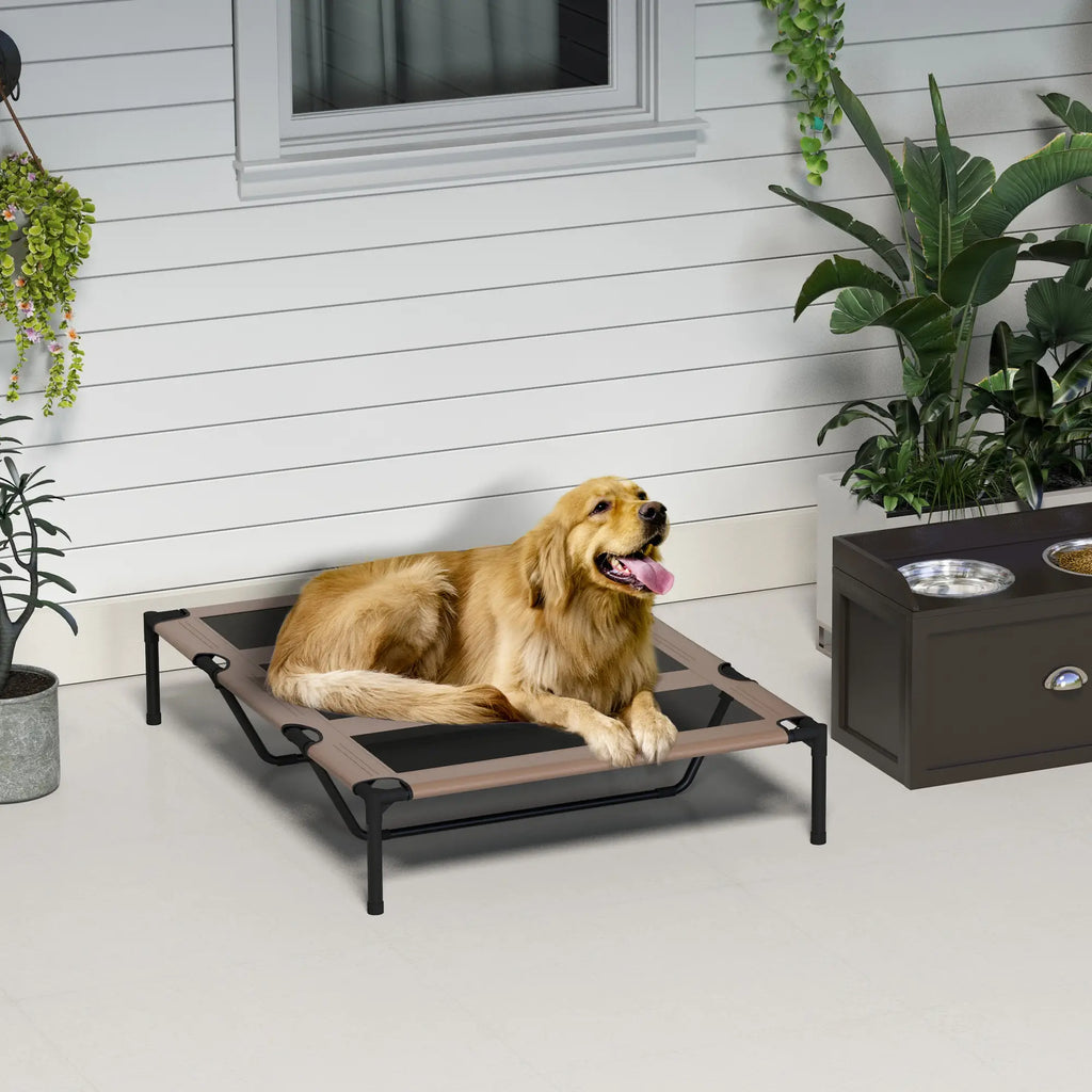 Dog Bed for Large Dogs up to 50kg, Metal and Oxford Fabric, 122x92x23 cm, Brown - Borge' Group Limited