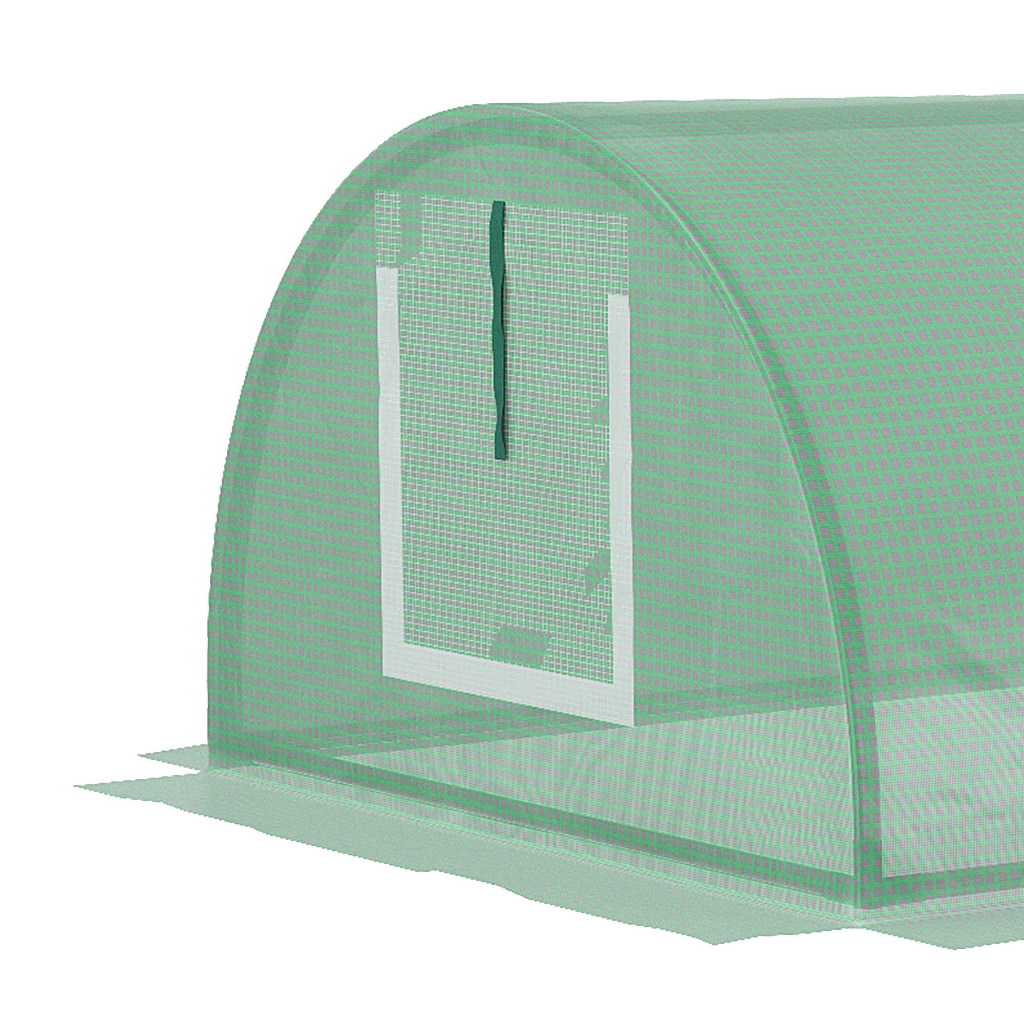 Small Greenhouse with 5 Windows and Central Grid, in Steel, PE and PP, 300x80x45 cm, Green
