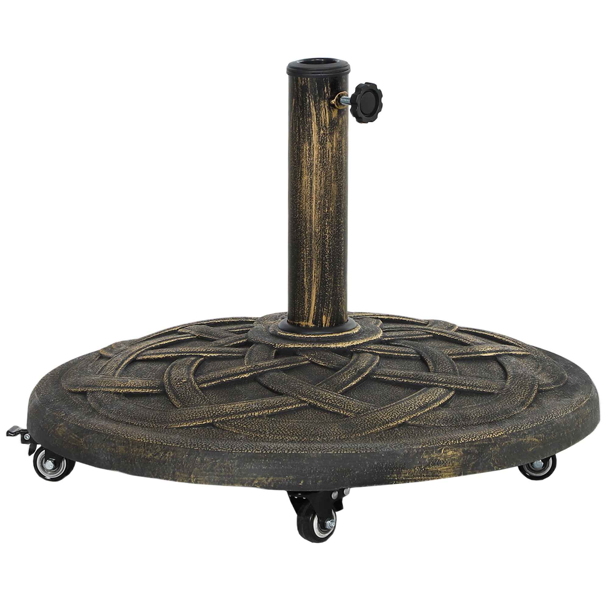 Outsunny 20kg Round Resin Umbrella Base with Wheels and Brakes, Bronze