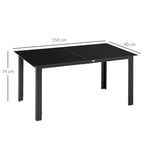 Outsunny Rectangular Garden Table for 6 People with Glass and Aluminum Top, 150x90 cm, Black