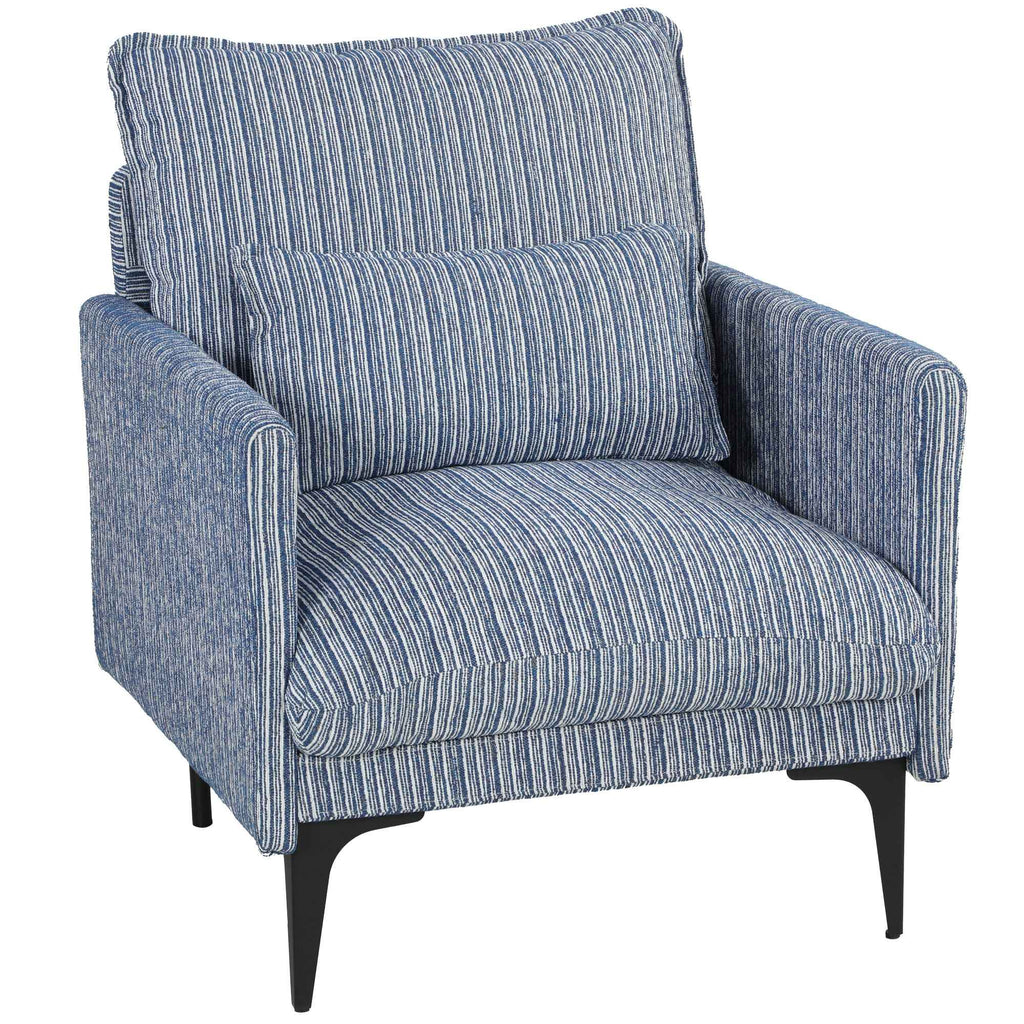 HOMCOM Upholstered Linen-Effect Fabric Lounge Chair with Armrests, Lumbar Cushion and Wide Seat, Blue