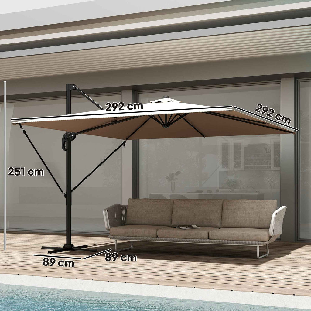 Outsunny 3x3m Off-Center Garden Umbrella with Cross Base and Cover, Aluminum, Khaki
