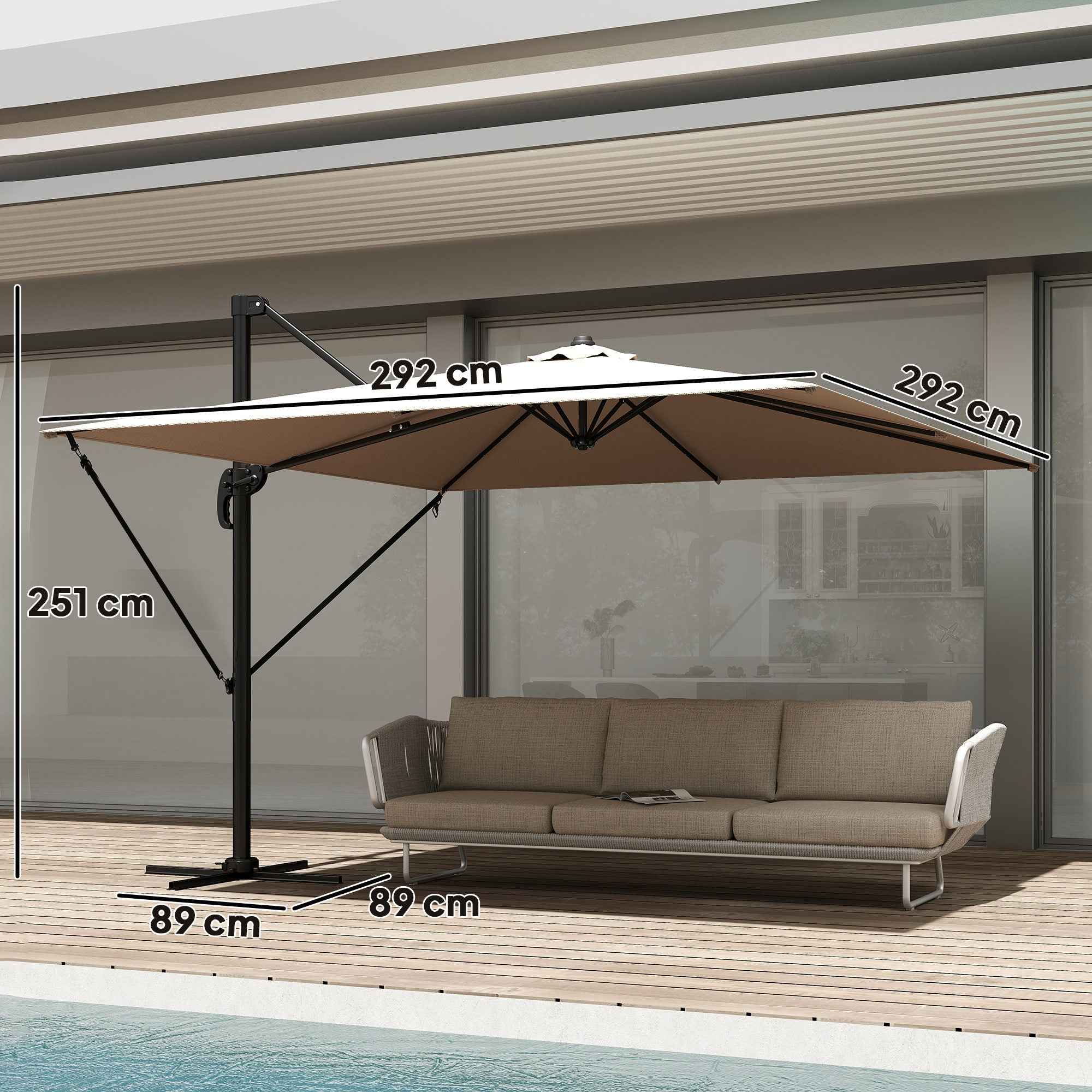 Outsunny 3x3m Off-Center Garden Umbrella with Cross Base and Cover, Aluminum, Khaki