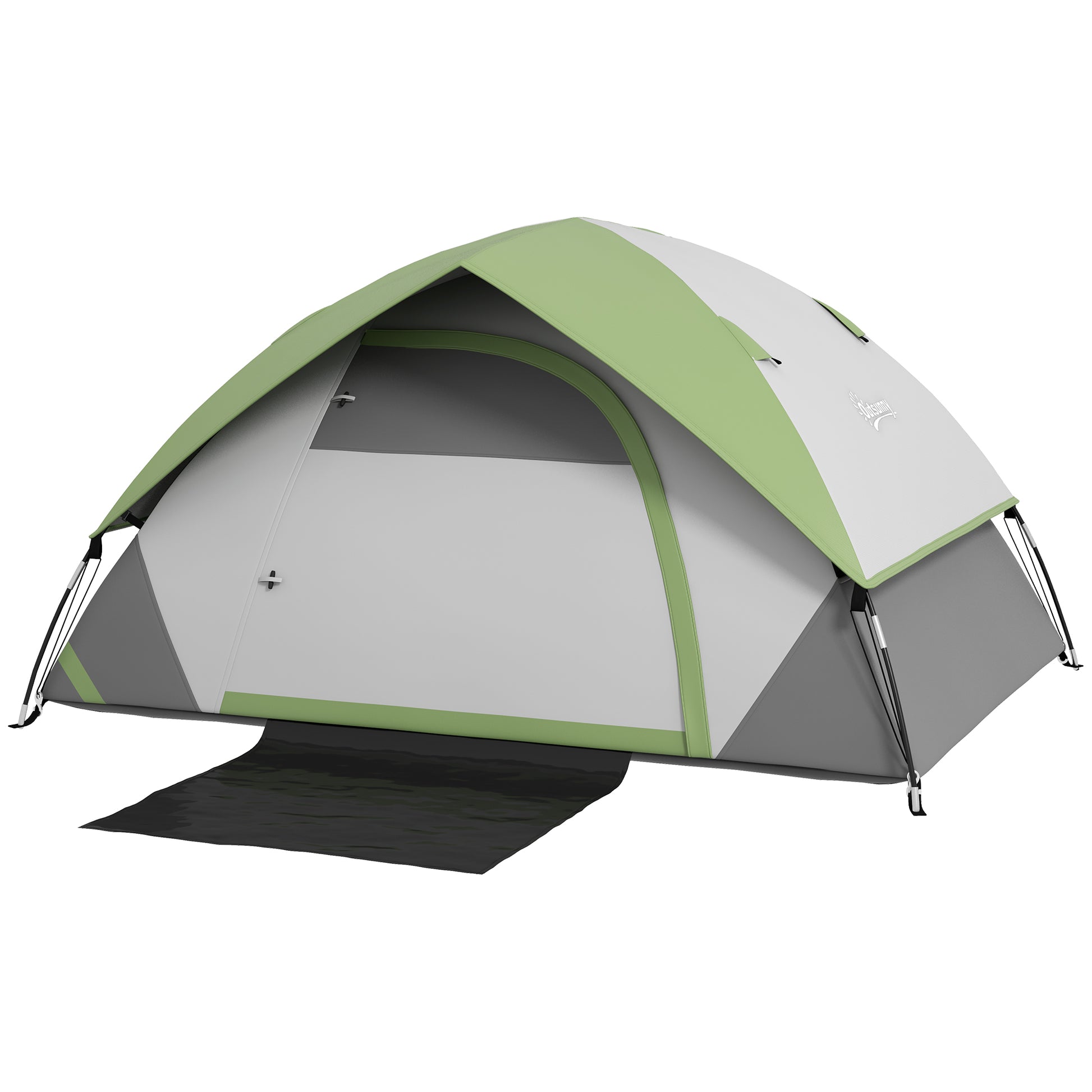 Outsunny 3-Person Camping Tent with Mesh Window, in Polyester, Fiberglass and PE, 270x210x150 cm, Gray and Green - Borgè