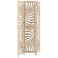 3-Panel Folding and Separable Wooden Room Divider, Leaf Design, 120x170 cm, Wood Color