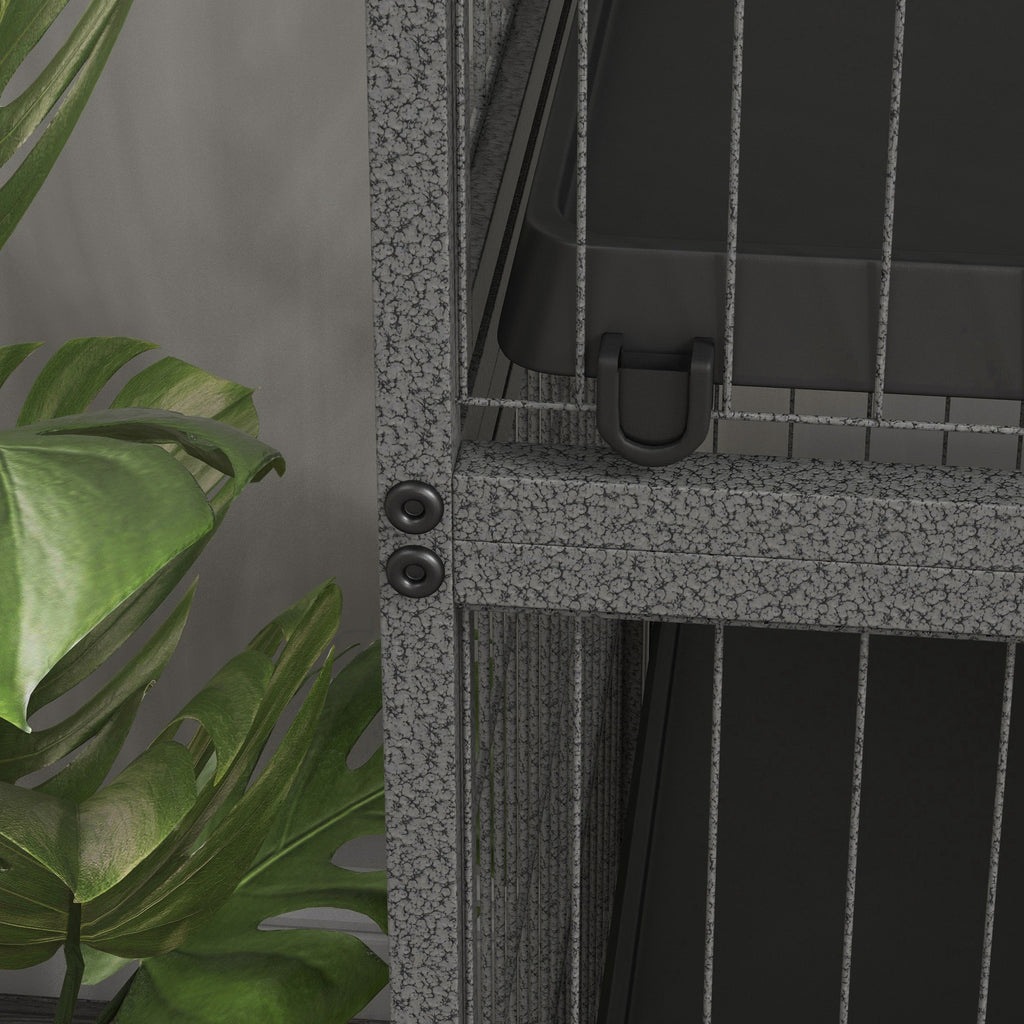 Rodent Cage with 4 Multi-Level Entrances and Hammock, Metal and PP, 80x52x128 cm, Silver and Grey
