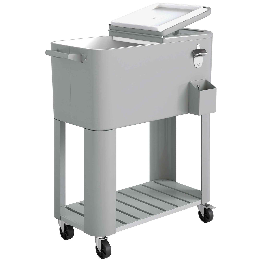 Outsunny Portable Fridge 76 L with Wheels and Bottle Opener, 92 x 39 x 81 cm, Silver