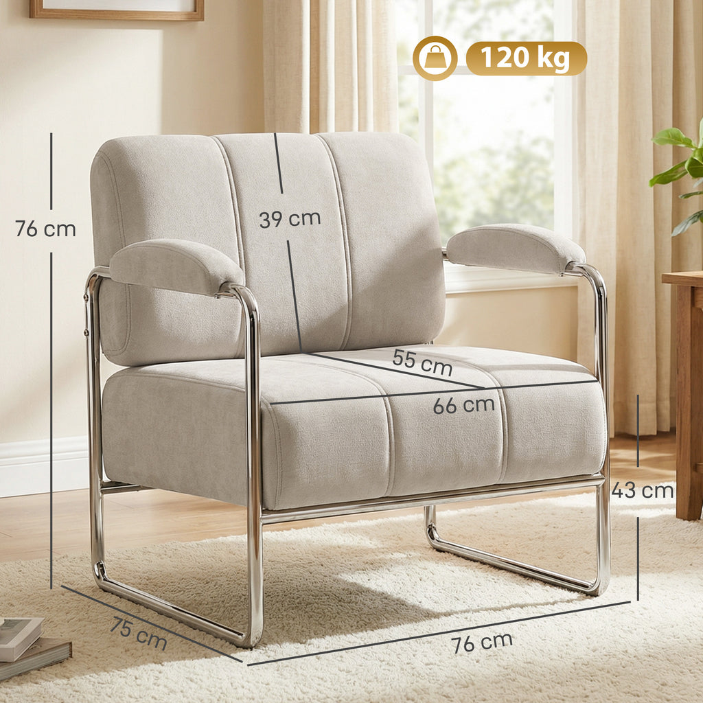 Soft Chenille Living Room Armchair and Bedroom Chair, Beige