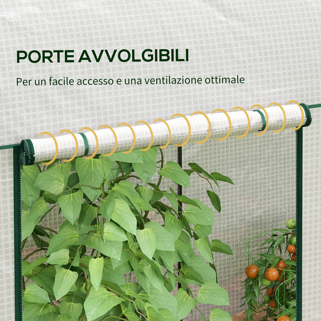 2m² Garden Greenhouse, 2 Roller Doors, 140g/m² Anti-UV PE Cover, 2x1x1.78m, White