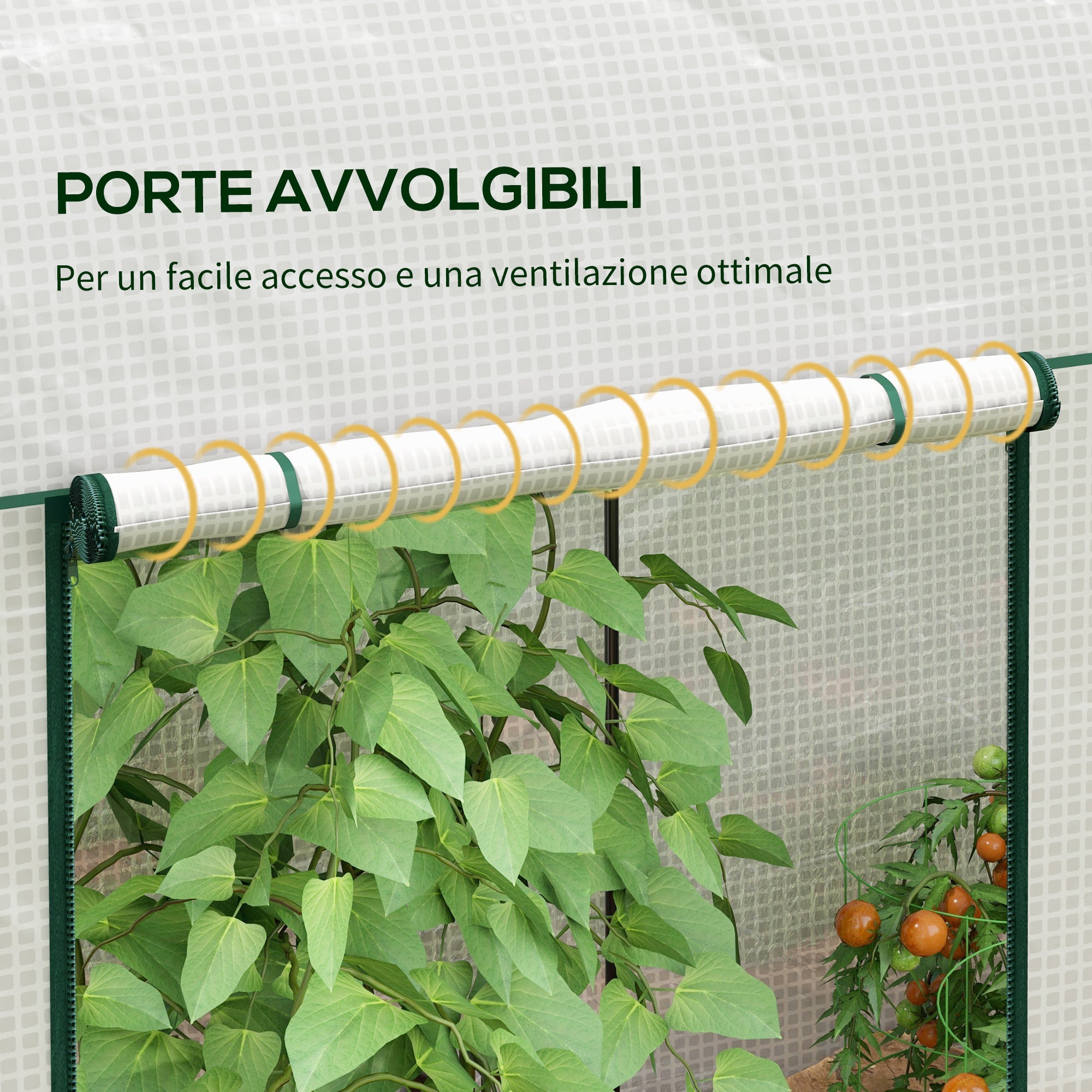 2m² Garden Greenhouse, 2 Roller Doors, 140g/m² Anti-UV PE Cover, 2x1x1.78m, White