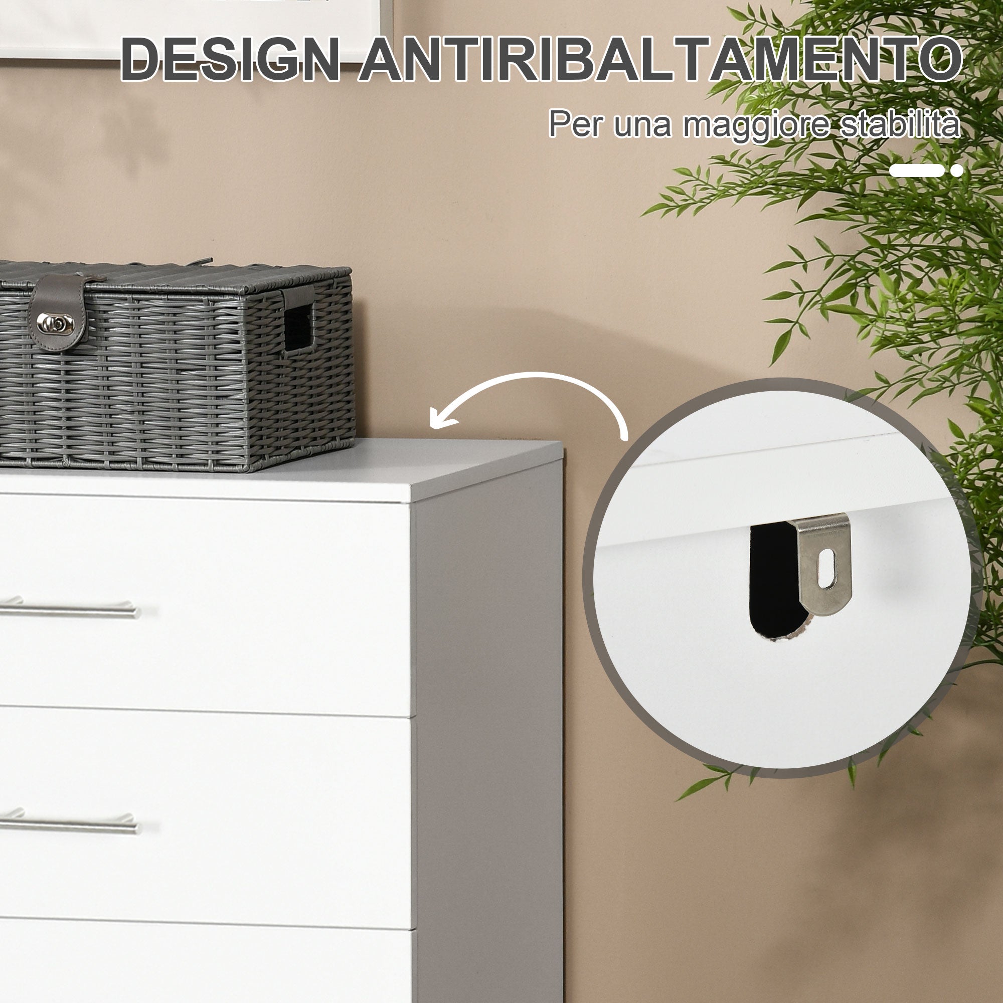 4 Drawer Wooden Bedroom Chest with Metal Handles, White