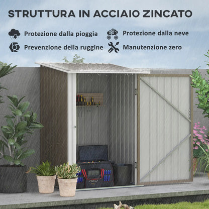 Galvanized Steel Tool Shed with Pitched Roof and Lock, 100x103x160 cm, Brown 0.92m²