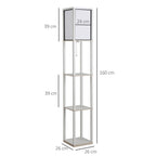 40W Floor Lamp with 3 Shelves and Foot Switch, Made of Wood and Acrylic, 26x26x160 cm, White