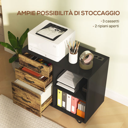 HOMCOM Printer Cabinet with 3 Drawers, 2 Open Shelves and Cable Hole, in MDF, 80x40x65.5 cm, Brown and Black - Borgè