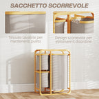 Bamboo Laundry Basket with 3 Bags and Removable Fabric Shelves, 50x32x69.7 cm, Bamboo and Cream