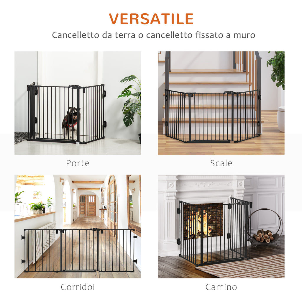 Folding Steel Dog Gate with Automatic Closure, 202.5 x 2 x 76 cm, Black