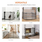 Folding Steel Dog Gate with Automatic Closure, 202.5 x 2 x 76 cm, Black