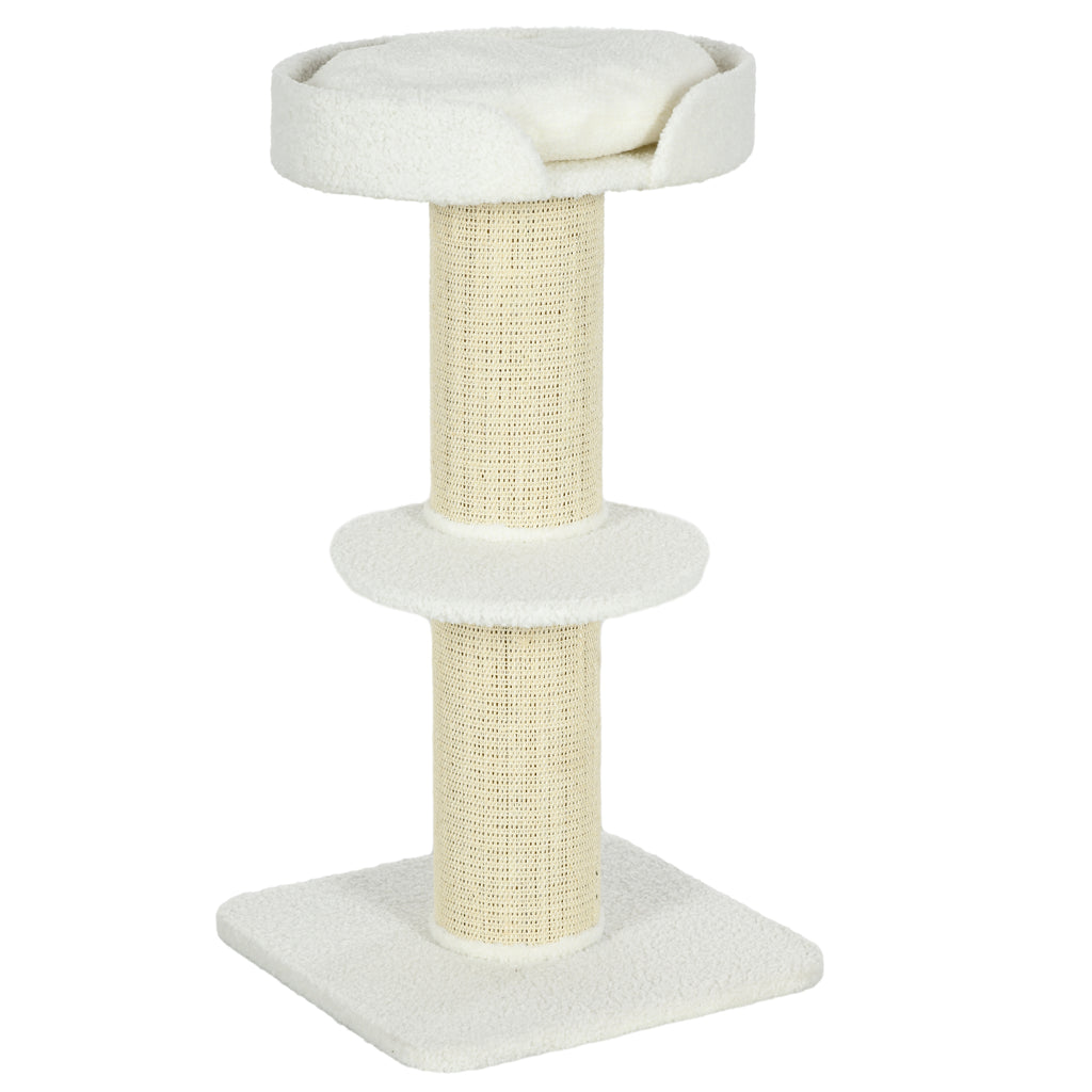 PawHut Cat Scratching Post with Bed, Plush Cover and Sisal Pole, 45x45x91cm, Cream