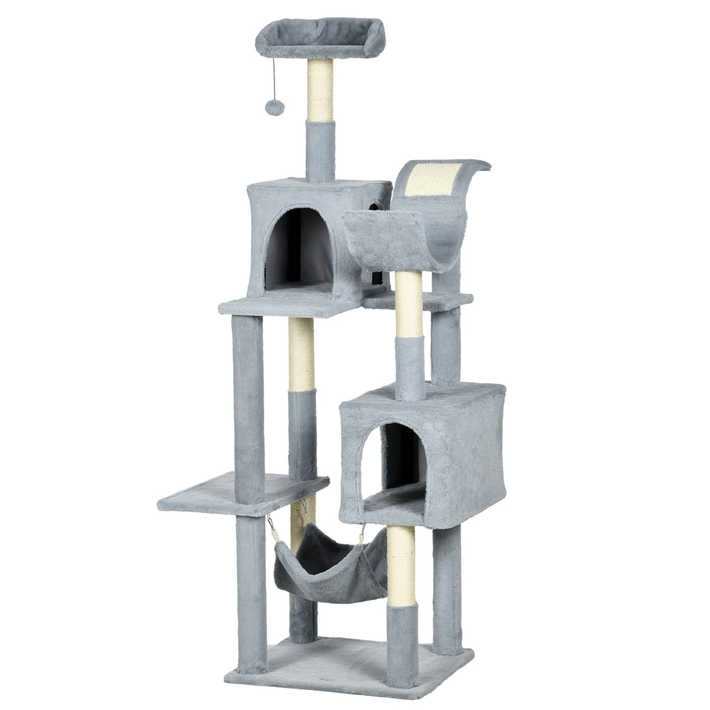 Pawhut for cats with hammocks, cot and 2 houses, in chipboard and plush, 55x49x177 cm, gray and white - Borgè