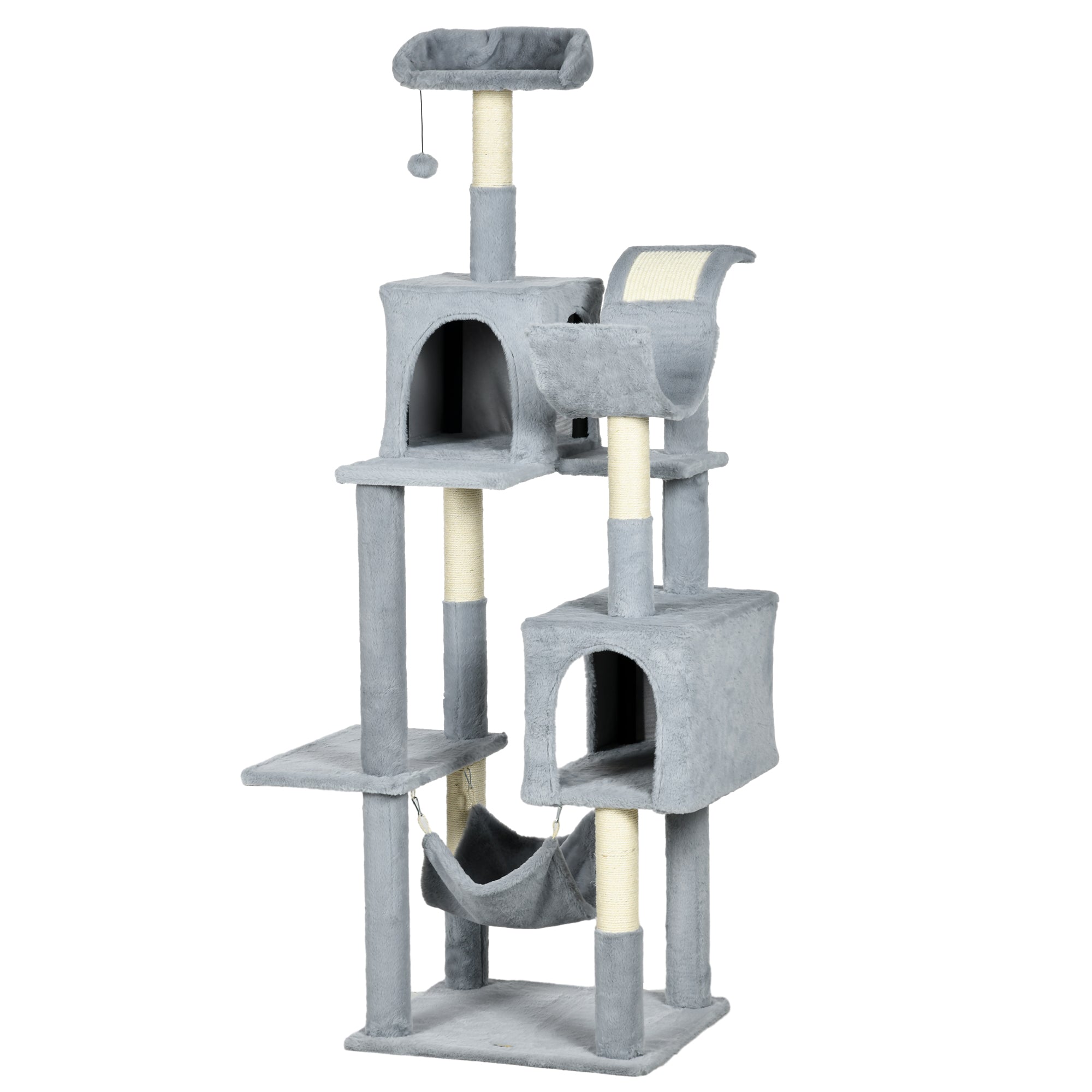 Pawhut for cats with hammocks, cot and 2 houses, in chipboard and plush, 55x49x177 cm, gray and white - Borgè