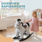 AIYAPLAY Rocking Horse with Sounds for Children 2-5 Years and Plush Animal Included, Wood and Steel, Grey