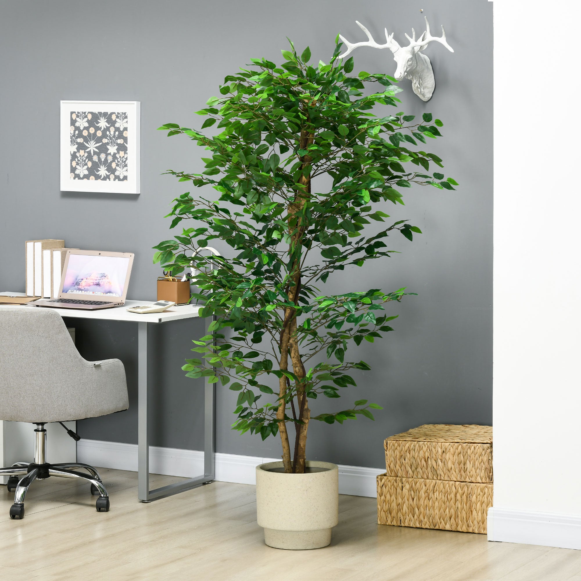Artificial Ficus Plant 180cm for Indoor and Outdoor with Filled Metal Pot, Green