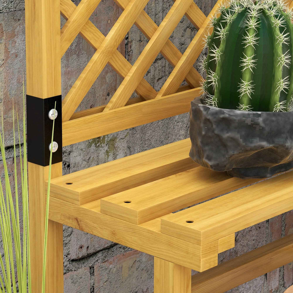 Outsunny Planter with Trellis for Climbing Plants, 2 Shelves and Top Bar, in Fir Wood, 75x50x166 cm, Yellow