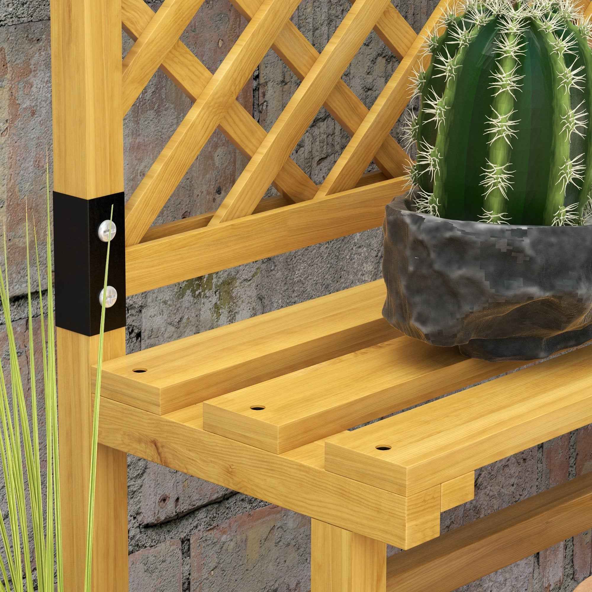 Outsunny Planter with Trellis for Climbing Plants, 2 Shelves and Top Bar, in Fir Wood, 75x50x166 cm, Yellow