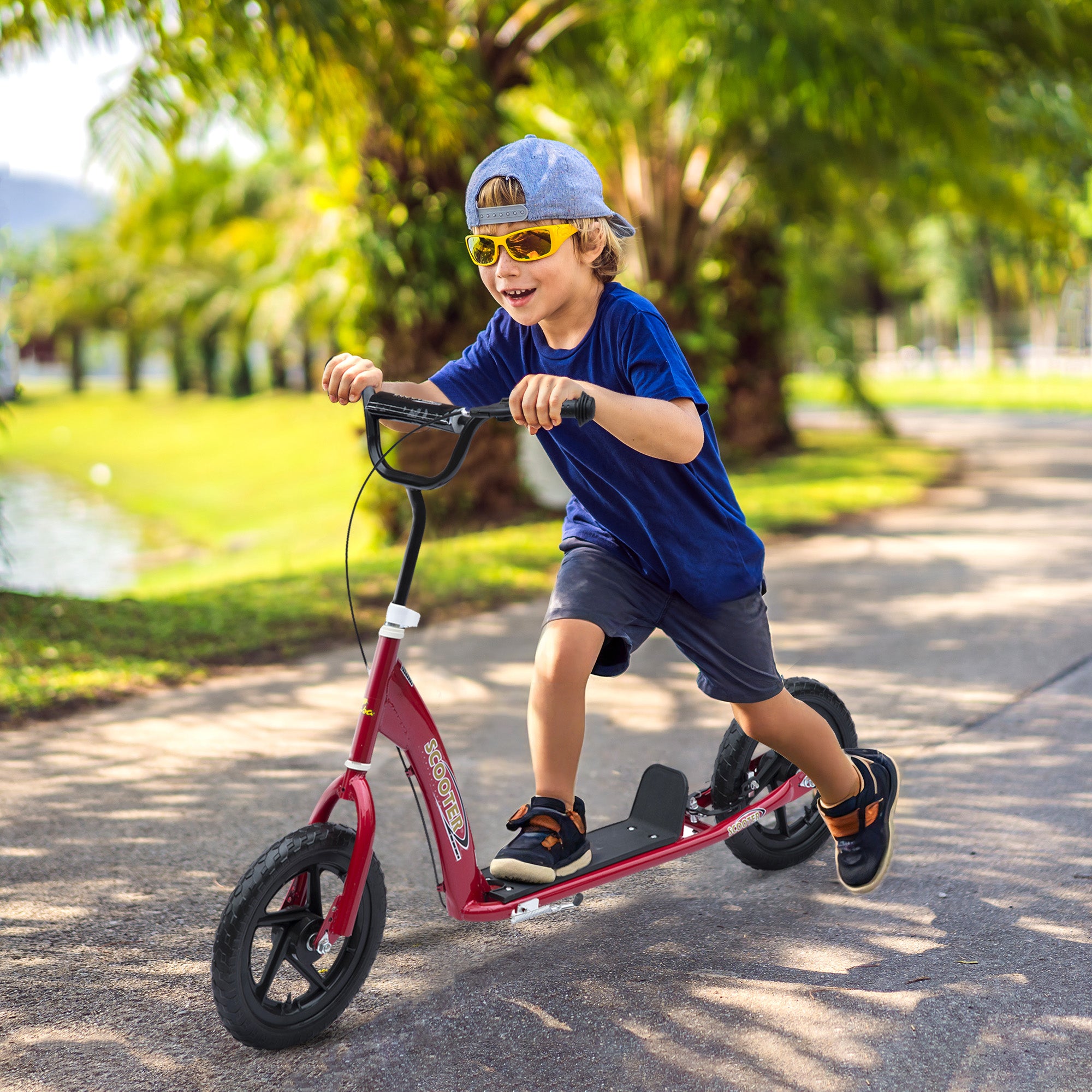 Kids Scooter for 5-12 Years Old with Rear Brake and Adjustable Handlebar, 120x52x80-88 cm, Red