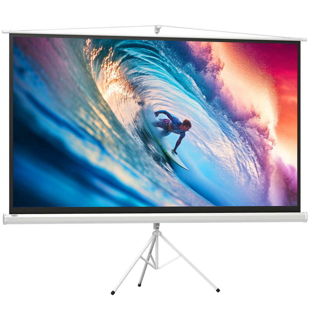 100" Foldable Projector Screen, 16:9 Format, Adjustable Tripod, 235.8 x 8 x 136 cm, White