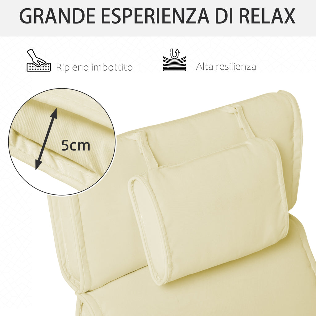 Garden Sun Lounger Cushion 198x53x5cm Cream White