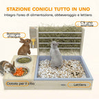 PawHut Hay Feeder with Hay Rack and Litter Box, Feeding Station, Natural Wood Color