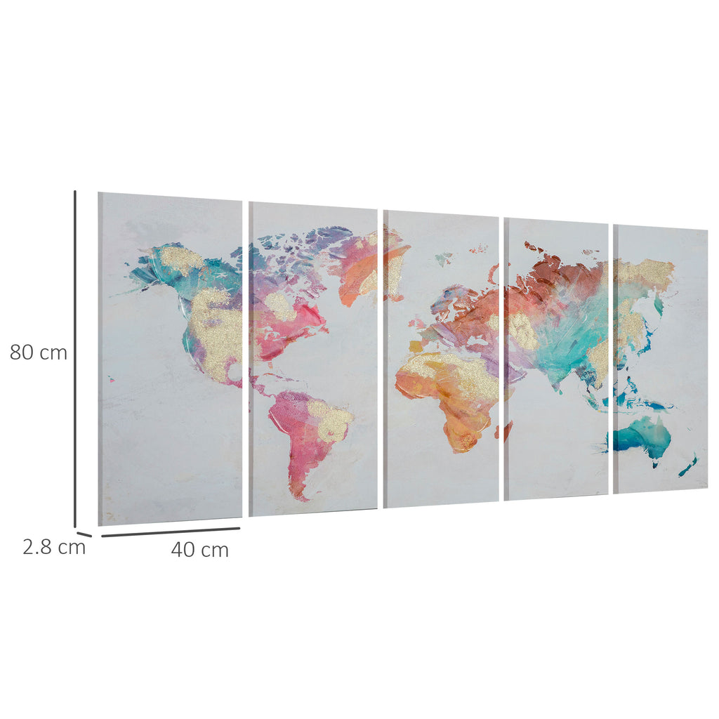 5 Piece Canvas Print for Home and Office 80x40cm , Pine Wood Canvas and Water-Based Paint, Multicolor