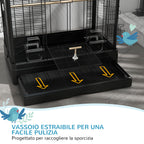 Bird Cage with Removable Tray and Perches, Parrot Aviary, 61x36.5x98cm, Black