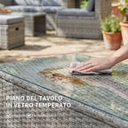 Outsunny 6-Piece Outdoor Set with Sofa, 2 Chairs, Glass-Top Coffee Table, and 2 Ottomans, Dark Grey