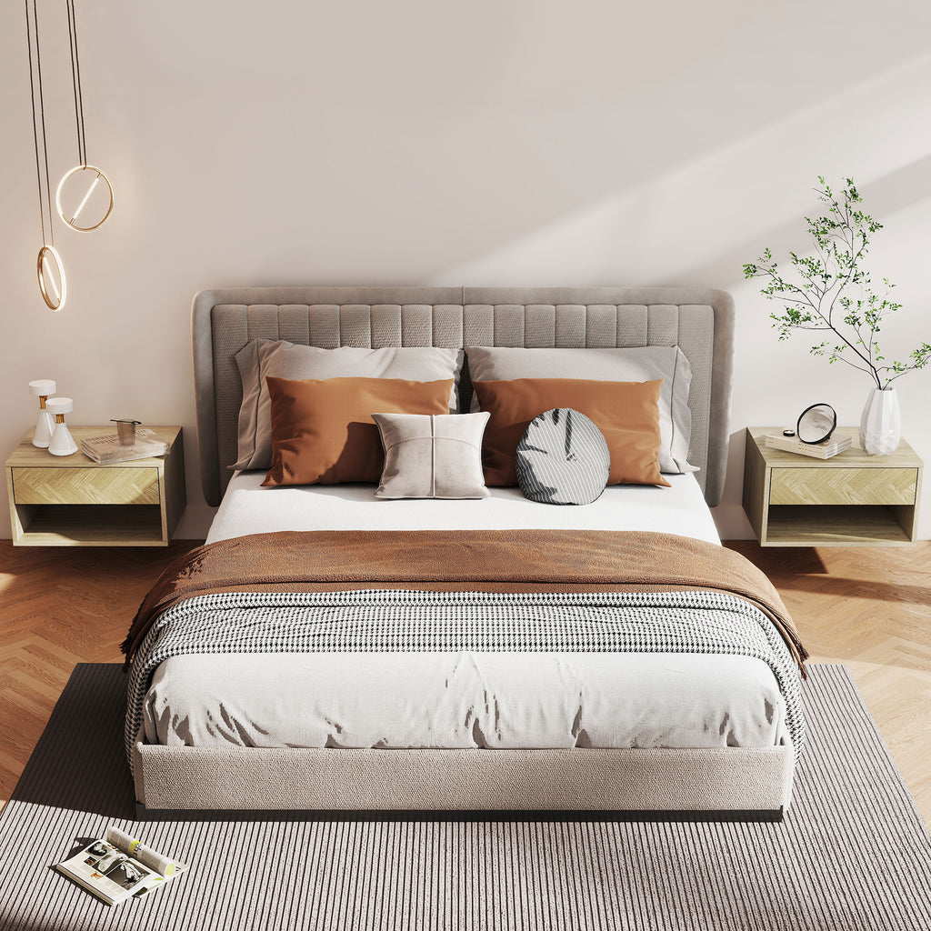 HOMCOM Set of 2 Modern Floating Bedside Tables with Drawer and Open Compartment, 37x32x21 cm, Natural Wood