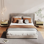 HOMCOM Set of 2 Modern Floating Bedside Tables with Drawer and Open Compartment, 37x32x21 cm, Natural Wood