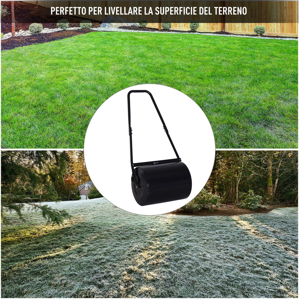 Waterproof Metal Garden Roller in Black, Up to 60 Litre Reservoir (Water or Sand), 57x40x123cm