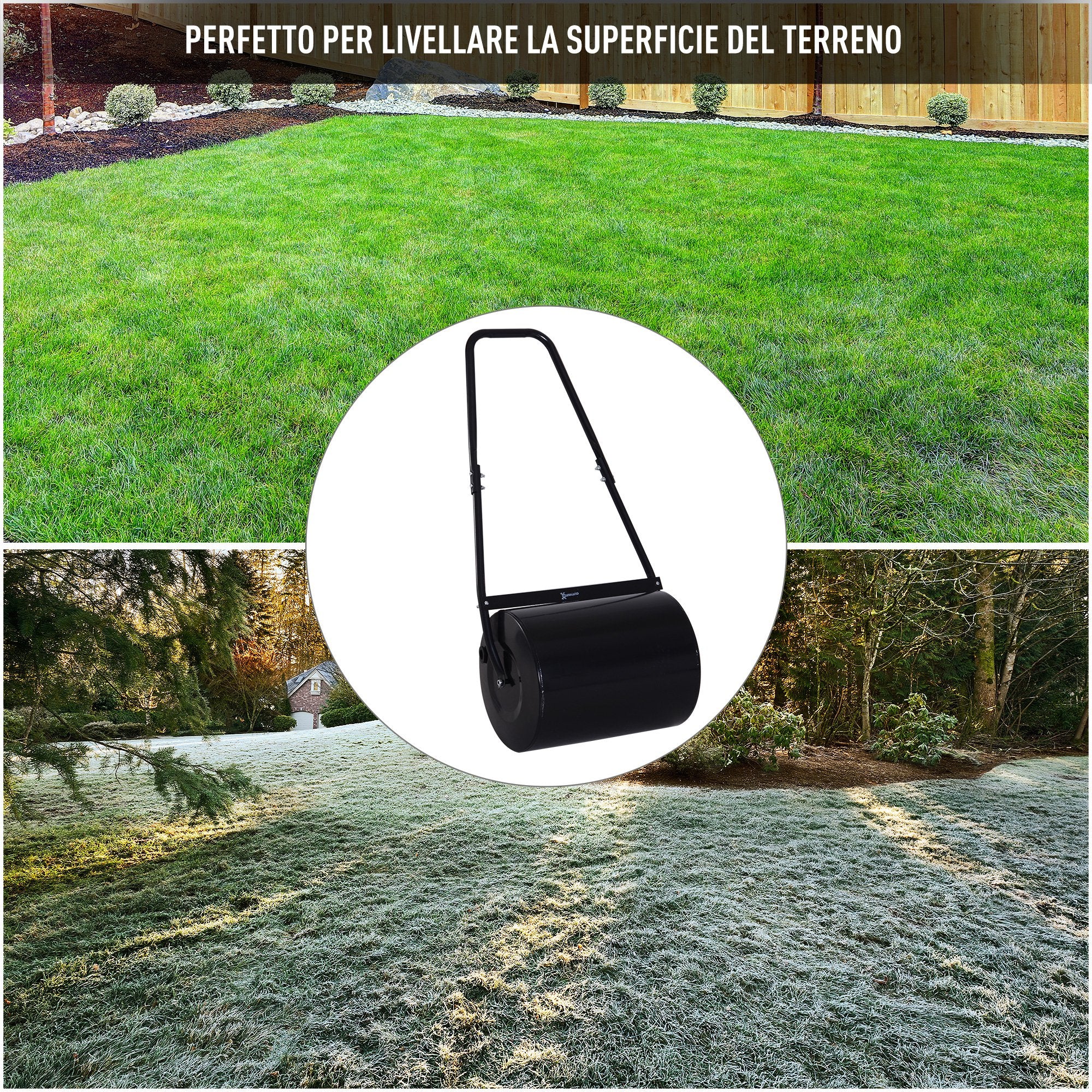 Waterproof Metal Garden Roller in Black, Up to 60 Litre Reservoir (Water or Sand), 57x40x123cm