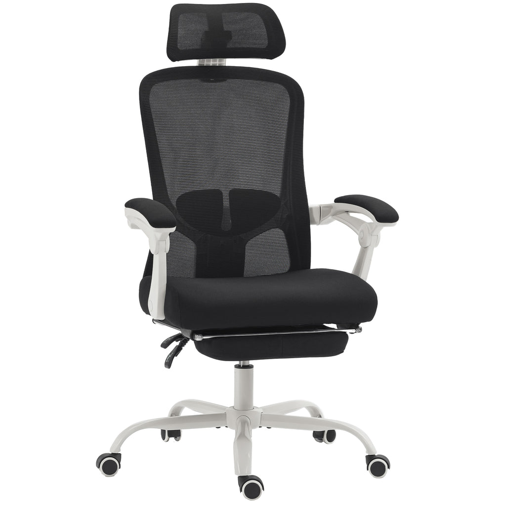 HOMCOM 135° Reclining Office Chair with Footrest, Lumbar Support, Headrest, Height-Adjustable, Mesh, Black