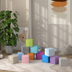 Set of 12 Soft Toy Cubes for Children 12-36 Months in PU and EPE, 20x20x20cm, Multicolored