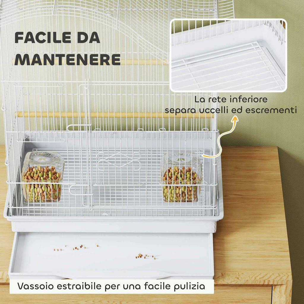 PawHut 4-Door Bird Cage with 2 Bowls, 2 Perches and Tray, Metal and Plastic, 47.5x36x54.5 cm, White