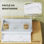 PawHut 4-Door Bird Cage with 2 Bowls, 2 Perches and Tray, Metal and Plastic, 47.5x36x54.5 cm, White