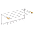 HOMCOM Folding Wall-Mounted Towel Rack with 5 Bars and 6 Hooks in Wood and Steel, 60x32.5x20 cm, White