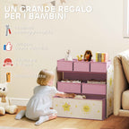 3-Tier Mobile Toy Storage Shelf with 6 Baskets, Pink