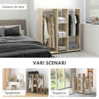 HOMCOM Wardrobe with Wheels, 2 Rods, and 3 Open Shelves, Made of Wood and Aluminum, 120x40x128 cm, Wood Color