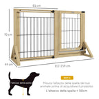 PawHut Extendable Dog Gate with Door and 2 Panels, Triangular Feet, 112-159x70 cm, Natural Wood