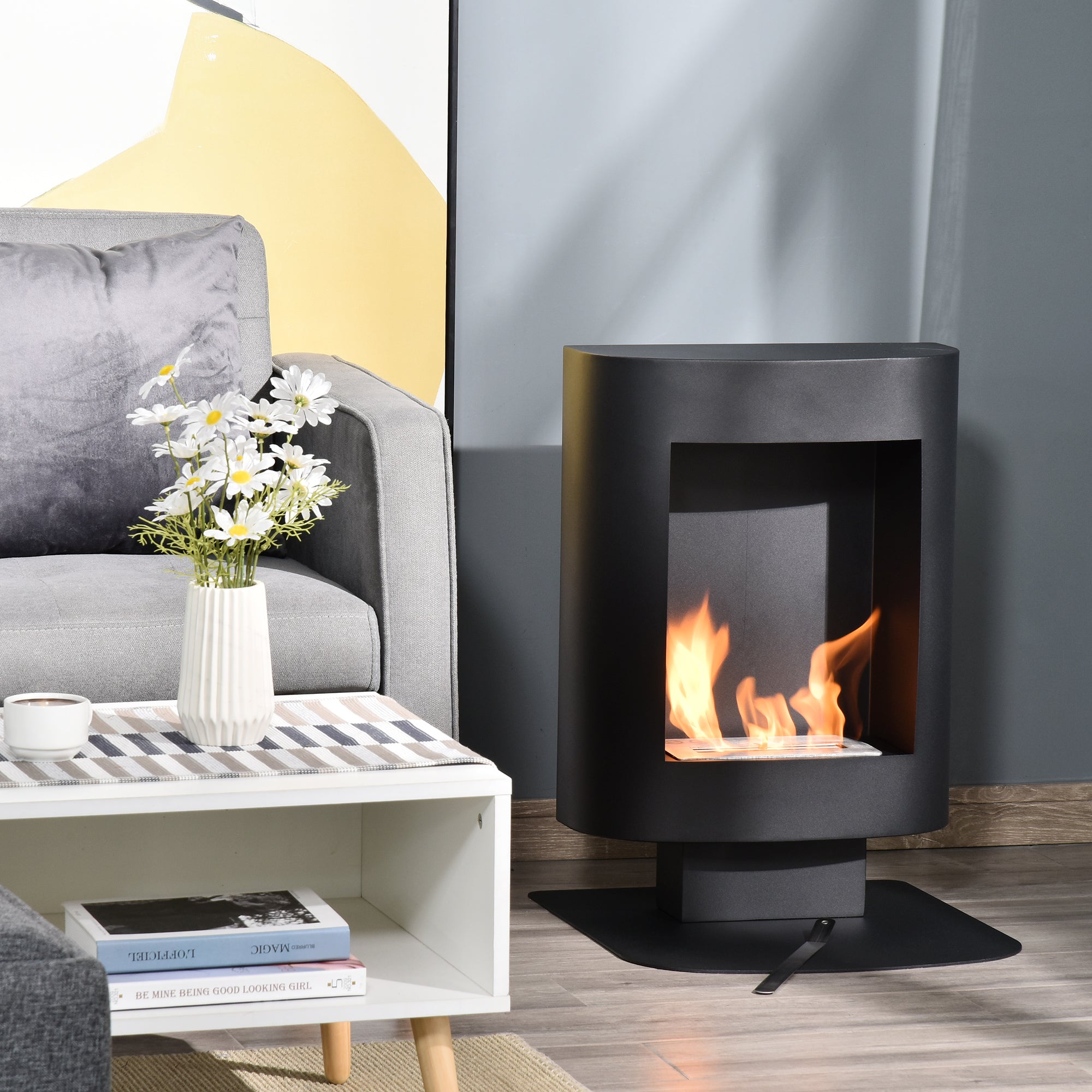 Bioethanol Fireplace with 1.5L Tank, Coverage up to 20㎡, 46.5x53x65cm, Black